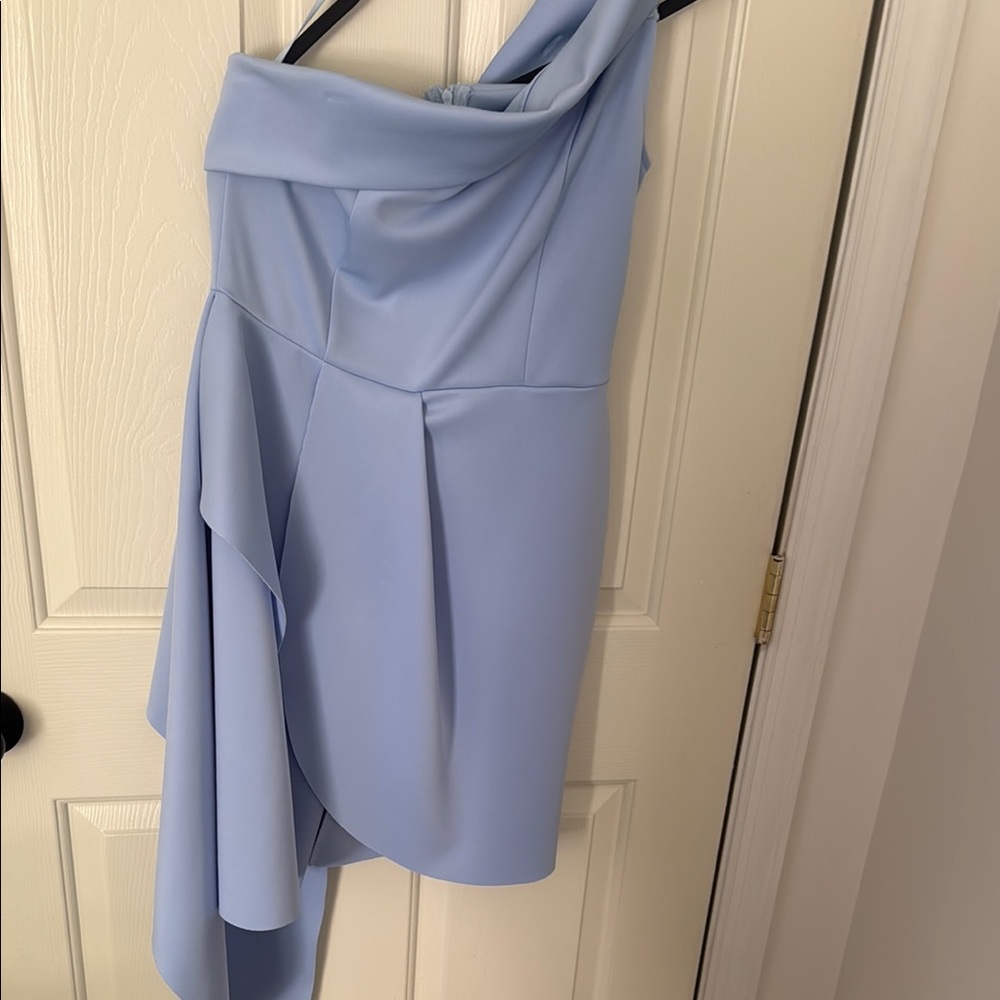 Elegant One-Shoulder Light Blue Dress